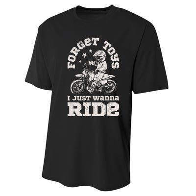 Forget Toys I Just Wanna Ride Dirt Bike Rider Boy Motocross Performance Sprint T-Shirt