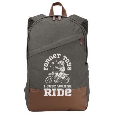 Forget Toys I Just Wanna Ride Dirt Bike Rider Boy Motocross Cotton Canvas Backpack