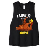 Funny Turkey I Like It Moist Thanksgiving Dinner For Family Women's Racerback Cropped Tank