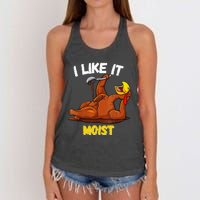 Funny Turkey I Like It Moist Thanksgiving Dinner For Family Women's Knotted Racerback Tank