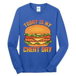 Funny Today Is My Cheat Day Burger Cheeseburger Hamburger Funny Gift Tall Long Sleeve T-Shirt