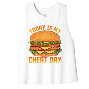 Funny Today Is My Cheat Day Burger Cheeseburger Hamburger Funny Gift Women's Racerback Cropped Tank