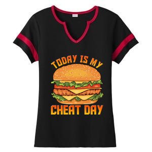 Funny Today Is My Cheat Day Burger Cheeseburger Hamburger Gift Ladies Halftime Notch Neck Tee