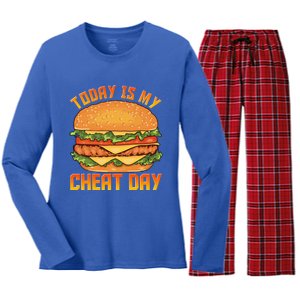 Funny Today Is My Cheat Day Burger Cheeseburger Hamburger Gift Women's Long Sleeve Flannel Pajama Set 