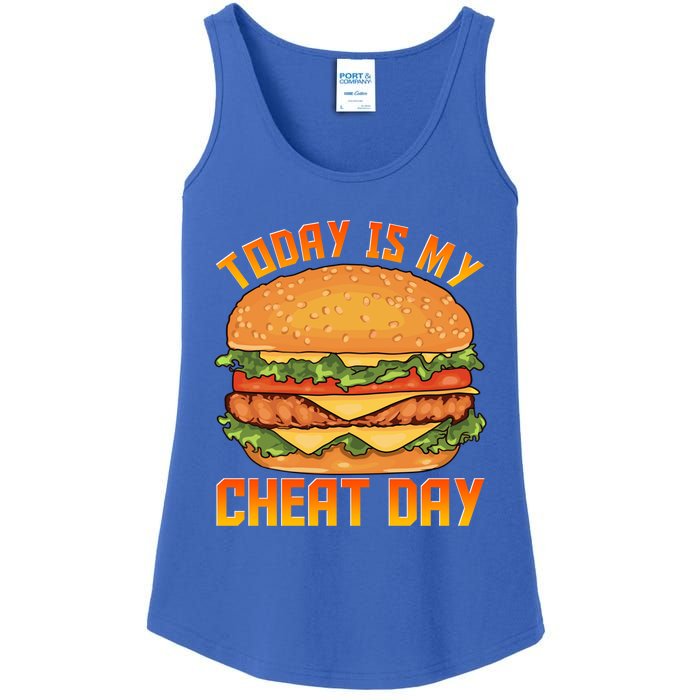 Funny Today Is My Cheat Day Burger Cheeseburger Hamburger Gift Ladies Essential Tank