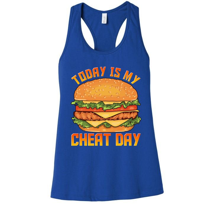 Funny Today Is My Cheat Day Burger Cheeseburger Hamburger Gift Women's Racerback Tank