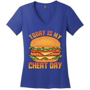 Funny Today Is My Cheat Day Burger Cheeseburger Hamburger Gift Women's V-Neck T-Shirt