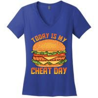 Funny Today Is My Cheat Day Burger Cheeseburger Hamburger Gift Women's V-Neck T-Shirt