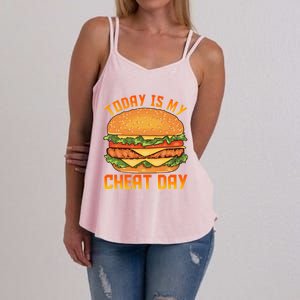 Funny Today Is My Cheat Day Burger Cheeseburger Hamburger Gift Women's Strappy Tank