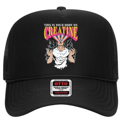 Funny This Is Your Body On Creatine High Crown Mesh Back Trucker Hat