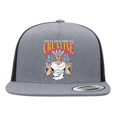 Funny This Is Your Body On Creatine Flat Bill Trucker Hat