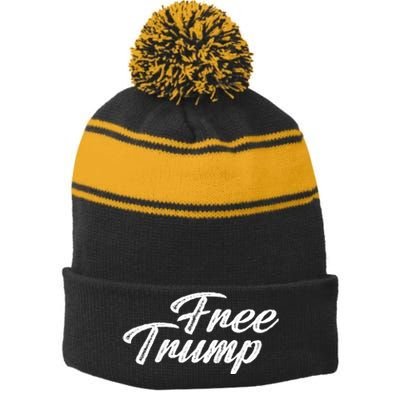 Free Trump Indictment Support Donald Trump Stripe Pom Pom Beanie