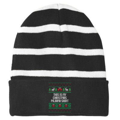 Funny This Is My Christmas Pajama Striped Beanie with Solid Band