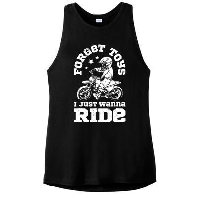 Forget Toys I Just Wanna Ride Dirt Bike Rider Boys Motocross Ladies PosiCharge Tri-Blend Wicking Tank