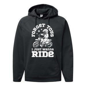 Forget Toys I Just Wanna Ride Dirt Bike Rider Boys Motocross Performance Fleece Hoodie