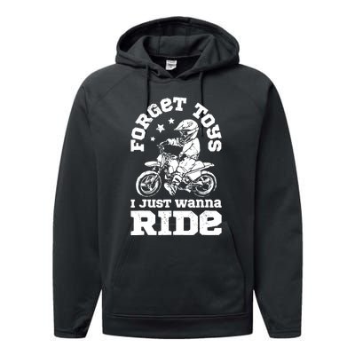 Forget Toys I Just Wanna Ride Dirt Bike Rider Boys Motocross Performance Fleece Hoodie