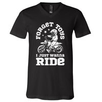 Forget Toys I Just Wanna Ride Dirt Bike Rider Boys Motocross V-Neck T-Shirt