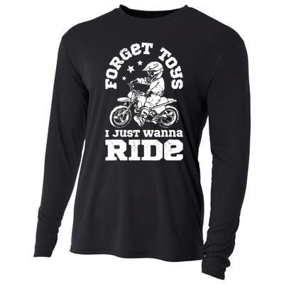 Forget Toys I Just Wanna Ride Dirt Bike Rider Boys Motocross Cooling Performance Long Sleeve Crew