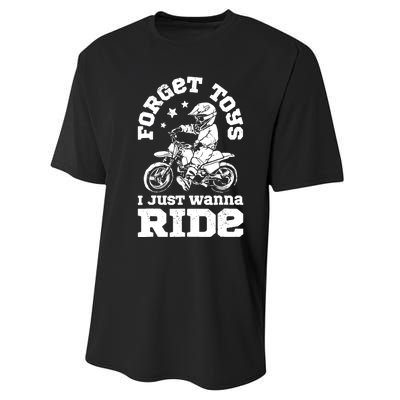 Forget Toys I Just Wanna Ride Dirt Bike Rider Boys Motocross Performance Sprint T-Shirt