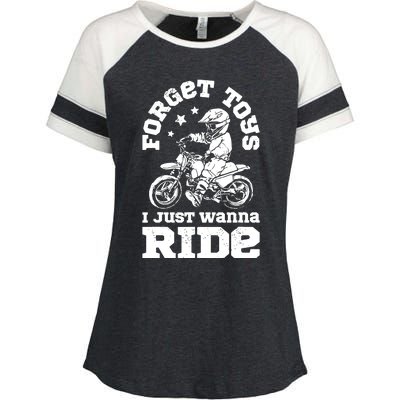 Forget Toys I Just Wanna Ride Dirt Bike Rider Boys Motocross Enza Ladies Jersey Colorblock Tee