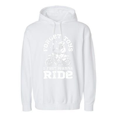 Forget Toys I Just Wanna Ride Dirt Bike Rider Boys Motocross Garment-Dyed Fleece Hoodie