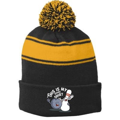 Funny This Is My Spare Bowling Game Gift For Men Women Stripe Pom Pom Beanie