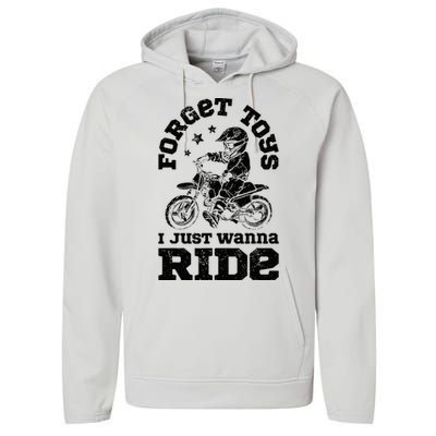 Forget Toys I Just Wanna Ride Dirt Bike Rider Motocross Performance Fleece Hoodie