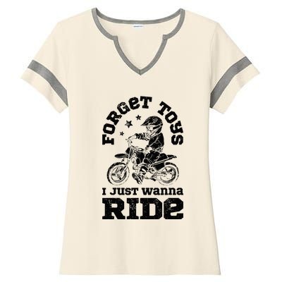 Forget Toys I Just Wanna Ride Dirt Bike Rider Motocross Ladies Halftime Notch Neck Tee