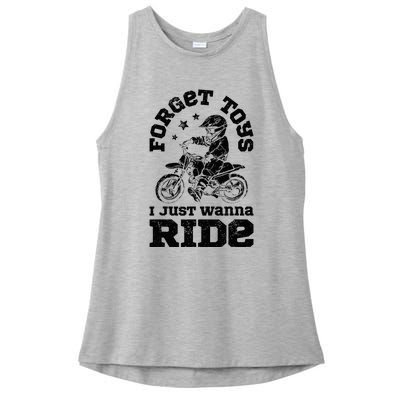 Forget Toys I Just Wanna Ride Dirt Bike Rider Motocross Ladies PosiCharge Tri-Blend Wicking Tank