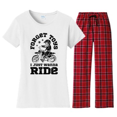 Forget Toys I Just Wanna Ride Dirt Bike Rider Motocross Women's Flannel Pajama Set