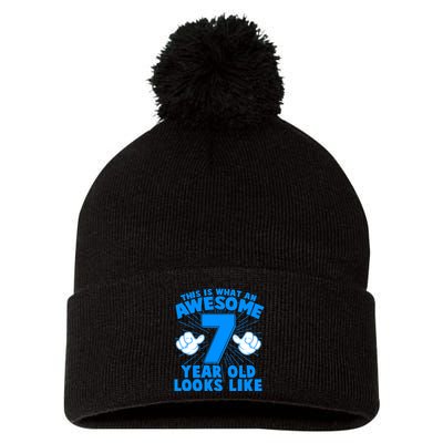 Funny This Is What An Awesome 7 Year Old Looks Like Birthday Pom Pom 12in Knit Beanie