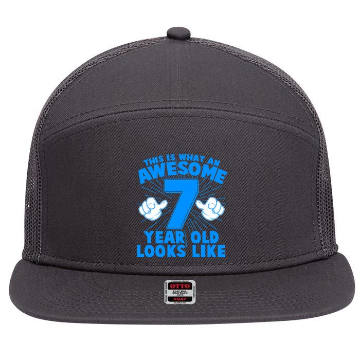 Funny This Is What An Awesome 7 Year Old Looks Like Birthday 7 Panel Mesh Trucker Snapback Hat