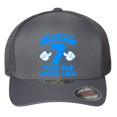 Funny This Is What An Awesome 7 Year Old Looks Like Birthday Flexfit Unipanel Trucker Cap