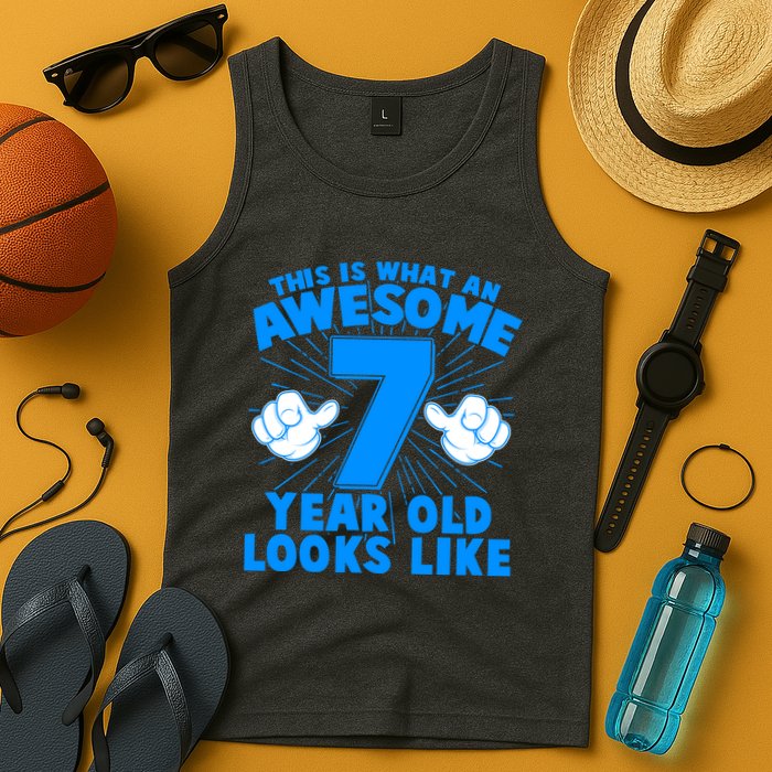 Funny This Is What An Awesome 7 Year Old Looks Like Birthday Tank Top