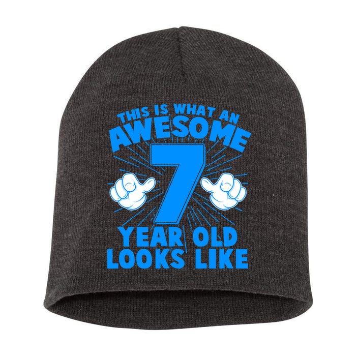 Funny This Is What An Awesome 7 Year Old Looks Like Birthday Short Acrylic Beanie