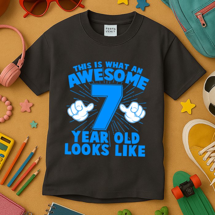 Funny This Is What An Awesome 7 Year Old Looks Like Birthday Kids T-Shirt