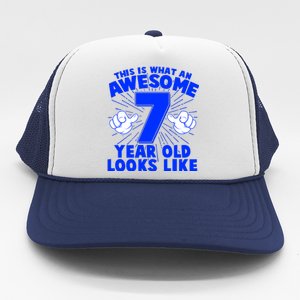 Funny This Is What An Awesome 7 Year Old Looks Like Birthday Trucker Hat