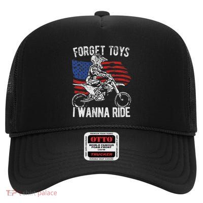 Forget Toys I Wanna Ride Motocross Dirt Bike High Crown Mesh Back Trucker Hat