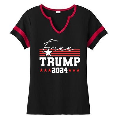 Free Trump Indictment Support Donald Trump 2024 Ladies Halftime Notch Neck Tee