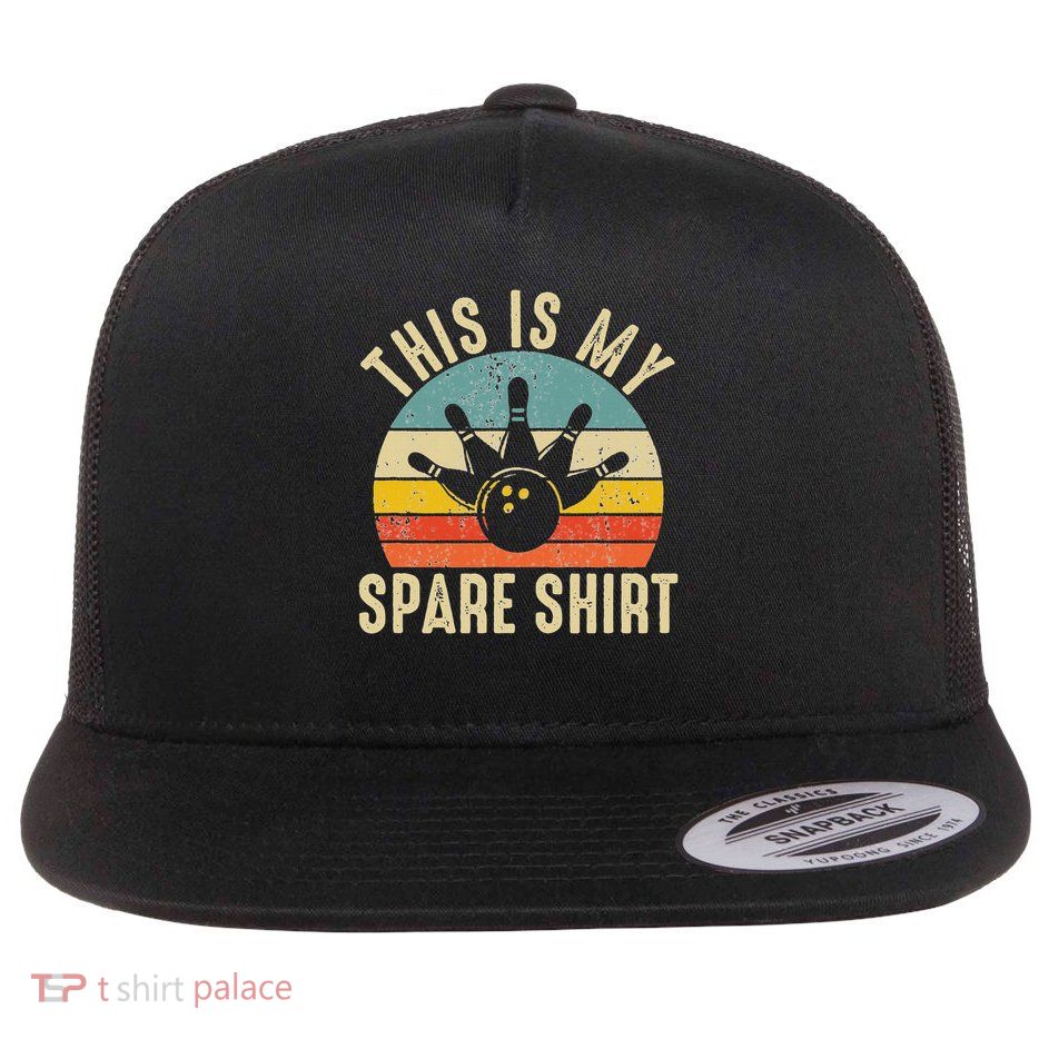 Funny This Is My Spare Bowling Alley Gutter Pins Bower Flat Bill Trucker Hat