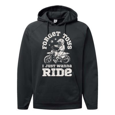 Forget Toys I Just Wanna Ride Dirt Bike Rider Motocross Performance Fleece Hoodie