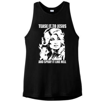 Funny Tease It To Jesus And Spray It Like Hell Western Music Ladies PosiCharge Tri-Blend Wicking Tank