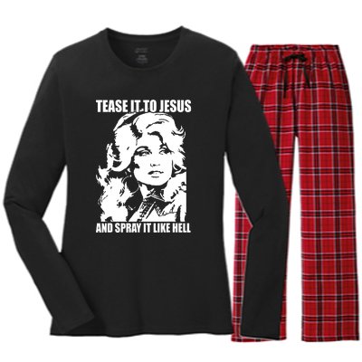 Funny Tease It To Jesus And Spray It Like Hell Western Music Women's Long Sleeve Flannel Pajama Set 