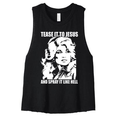 Funny Tease It To Jesus And Spray It Like Hell Western Music Women's Racerback Cropped Tank