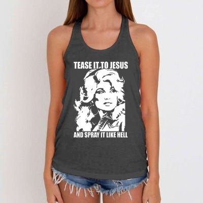 Funny Tease It To Jesus And Spray It Like Hell Western Music Women's Knotted Racerback Tank