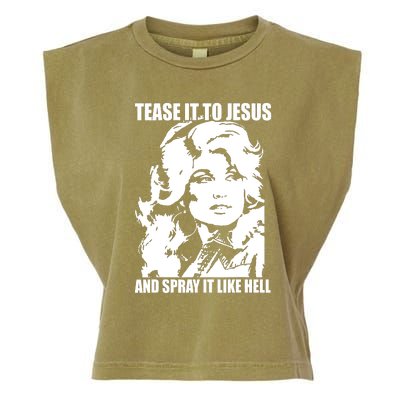 Funny Tease It To Jesus And Spray It Like Hell Western Music Garment-Dyed Women's Muscle Tee