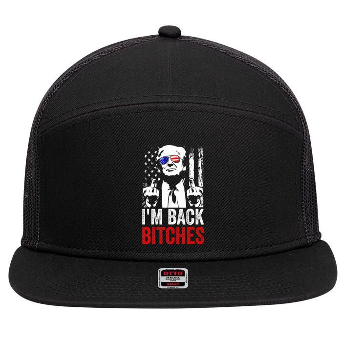 Funny Trump IM Back Bitches Take Ameircan Great Again 7 Panel Mesh Trucker Snapback Hat