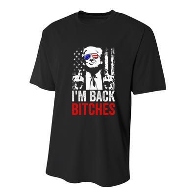 Funny Trump IM Back Bitches Take Ameircan Great Again Youth Performance Sprint T-Shirt