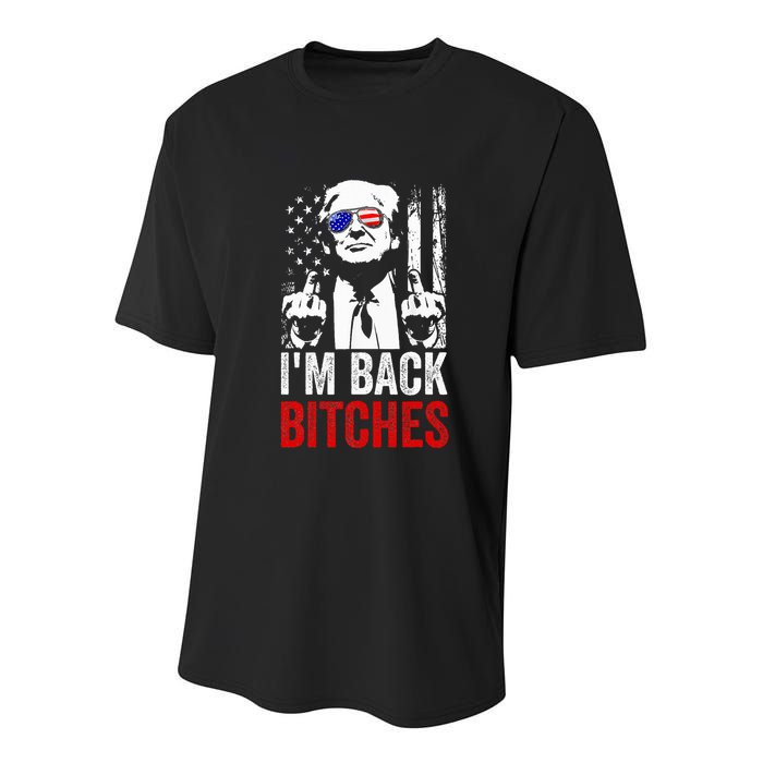 Funny Trump IM Back Bitches Take Ameircan Great Again Youth Performance Sprint T-Shirt