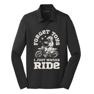 Forget Toys I Just Wanna Ride Dirt Bike Rider Motocross Silk Touch Performance Long Sleeve Polo